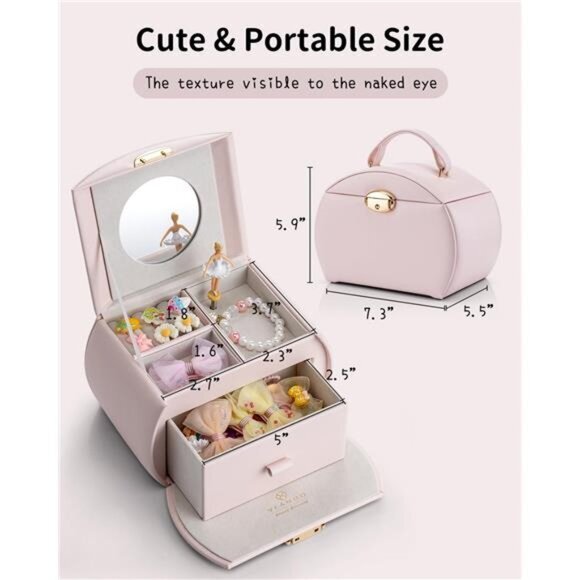 Kids Musical Jewelry Box for Girls with Drawer, Music Box with White Ballerina - Picture 2 of 6